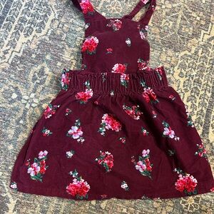 Girls Burgundy Floral Pinafore Dress